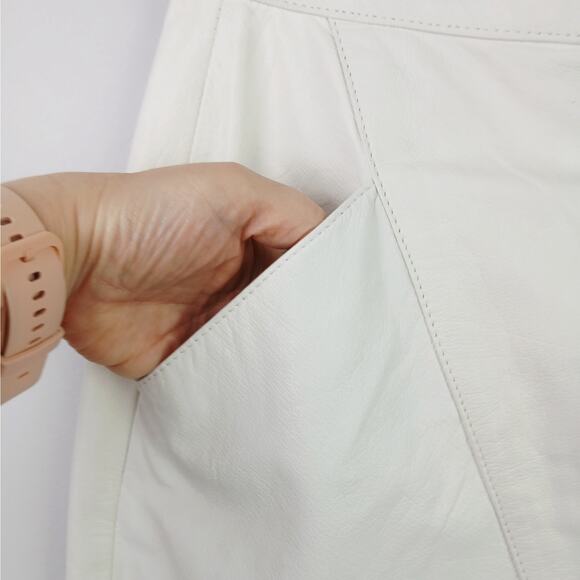 TARAZZIA VTG SZ 9/10 Leather Midi Length Pencil Skirt In White NWT Dead Stock - Picture 5 of 9